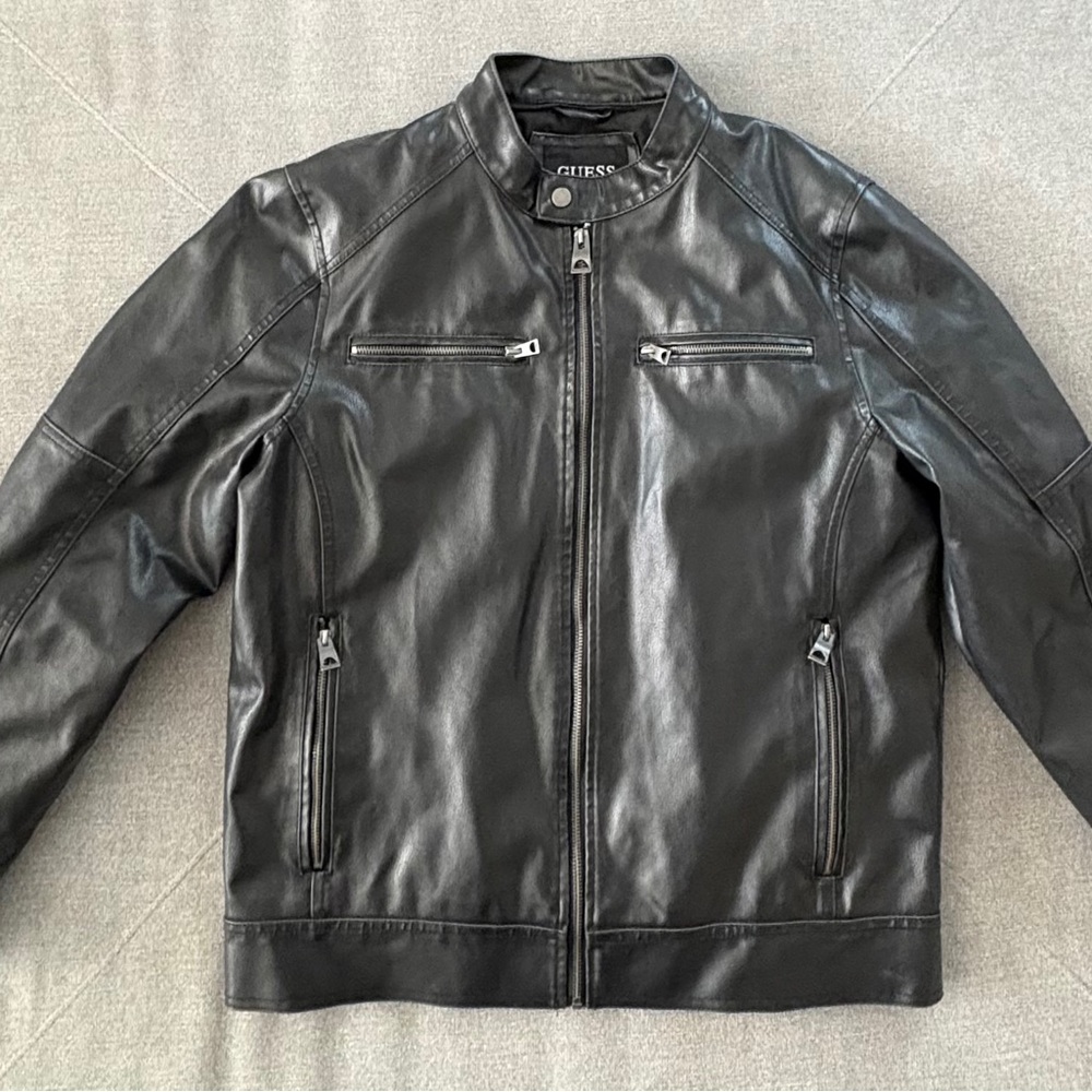 GUESS Men's Black Leather Jacket